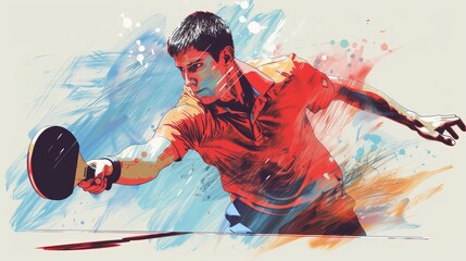 Table tennis player sketched by hand in color. Vector illustration - obrazy, fototapety, plakaty