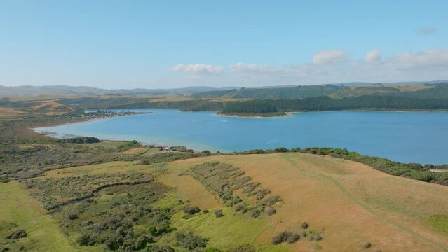 Aerial view of Kai Iwi lakes, Dargaville, Northland, New Zealand