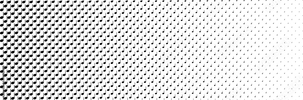 Poster horizontal black halftone of musical note design for pattern and background.