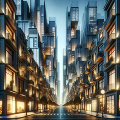 Obraz premium city street at night,paintings, interior, blue colors, architecture, buildings, structure, houses, landscape, mountains, collage of paintings, interior design, posters, evening, night view,urban bustl