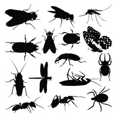 Different types of Insect Silhouettes vector