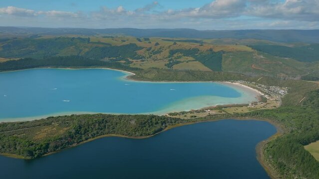 Aerial view of Kai Iwi lakes, Dargaville, Northland, New Zealand