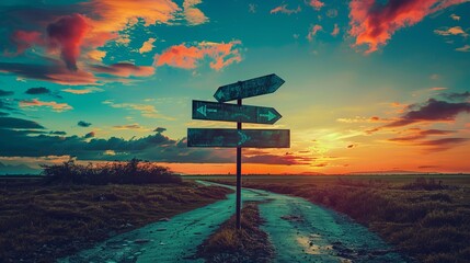 Equal Opportunity Road Sign: A silhouette of a road sign with arrows pointing in different directions, symbolizing equal opportunities for all individuals regardless of their background 