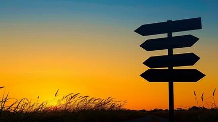 Equal Opportunity Road Sign: A silhouette of a road sign with arrows pointing in different directions, symbolizing equal opportunities for all individuals regardless of their background 