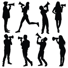 Obraz premium Promotion with Megaphone Silhouettes Vector