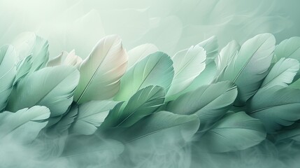 Soft feathers in pastel green tones with a serene vibe