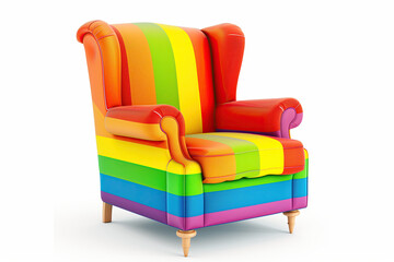 a rainbow colored wing chair isolated on a white background