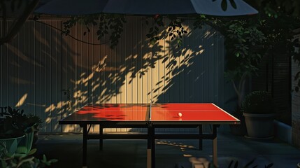 Ping pong table at night with strong shadows  - obrazy, fototapety, plakaty