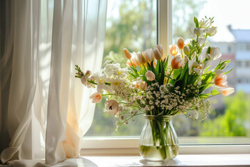 Vase of Flowers on Window Sill