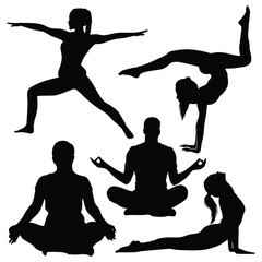 Yoga or meditation Silhouettes Vector illustration