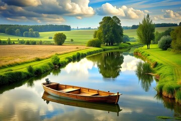 Obraz premium Boat on the water in the countryside