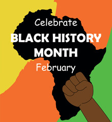 Black poster of the month of history with a picture of a fist. A vector card of black heritage. Stock illustration of EPS 10