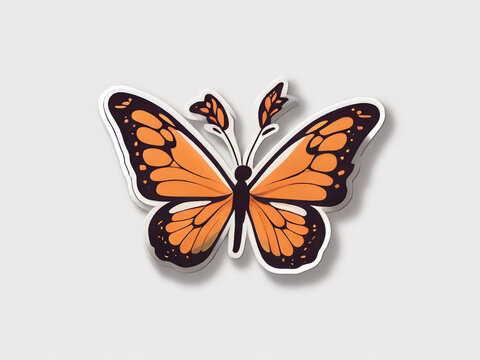 Butterfly. Sticker Bookmark. Cute cartoon, Hand drawn style. Vector drawing. 