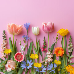 Beautiful composition spring flowers. Bouquet of pink tulips flowers on pastel pink background. Valentine's Day, Easter, Birthday, Happy Women's Day, Mother's Day. Generative AI
