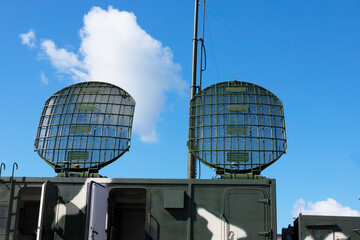 Radiolocating war machine. A target acquisition and distribution radar system. Radar of military...