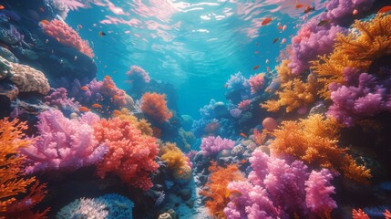Naklejka na ściany i meble beautiful underwater coral reef landscape, blue ocean