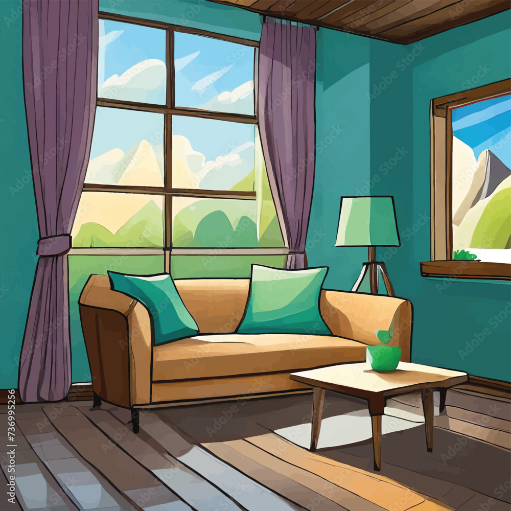 Wall mural room and windows illustration