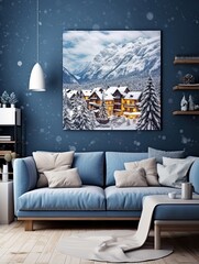 Frozen Village View: Alpine Winter Villages Canvas Print Landscape