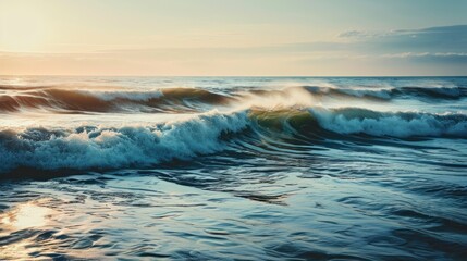 Mesmerizing view of crashing ocean waves under a serene sky