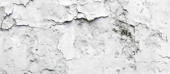 Fototapeta premium A monochrome photograph showcasing a closeup of a grey concrete wall with peeling paint, creating a unique pattern resembling rock formations