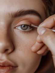 Makeup Artist Holding Brush Applying Eyeshadow, Natural Look, Doing Makeup for Model