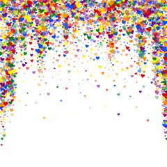 Rainbow colored scattered hearts. LGBT valentine