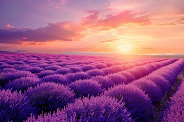 Lavender field under sky at sunset  Lavender