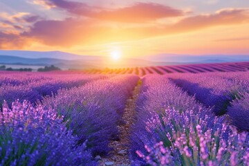 Lavender  Provence  Lavender field at sunset  Valensole Plateau