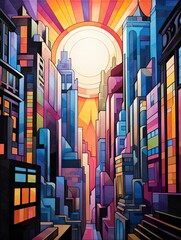 Art Deco City Buildings: Plateau Paintings with Stunning Deco Designs