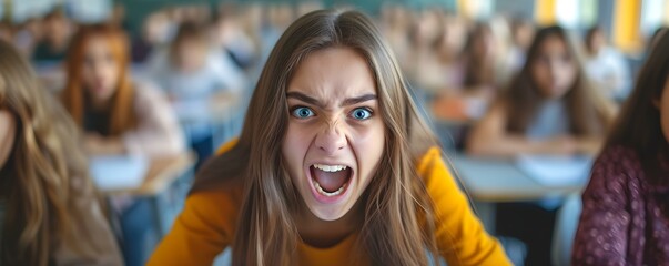 Captivating image captures rebellious students intense emotions during a classroom disruption. Concept Classroom Chaos, Rebellious Students, Intense Emotions, Disruptive Behavior, Captivating Images