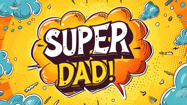 Happy father day , Super Dad on vintage cartoon speech bubble on trendy yellow background