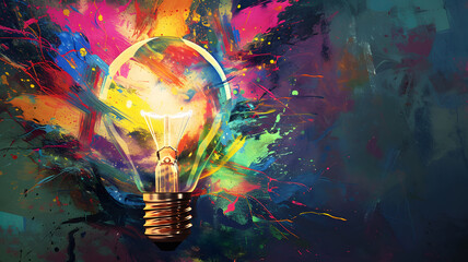 Colorful Burst Light Bulb Explosion Illustrating Creative Thinking