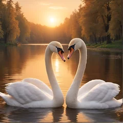 Foto op Plexiglas Beautiful two swans on the lake © Эля Эля