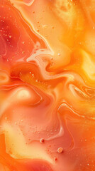 close-up, orange texture of paint mixing, bulbs with shimmer, abstract marble background