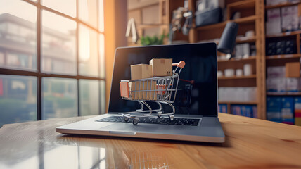 Digital Retail Experience Cart Full of Boxes on Laptop