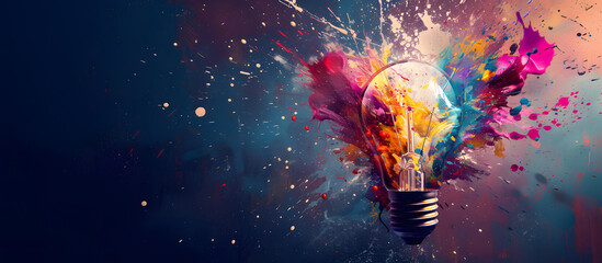 Innovative Inspiration Exploding Light Bulb with Dynamic Paint Splashes