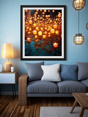 Wishes Soaring: Floating Lantern Festivals Framed Landscape Print