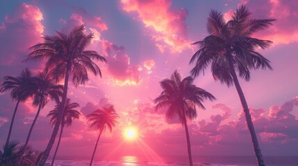 Fototapeta na wymiar Petal-Pink Sunset Over the Horizon