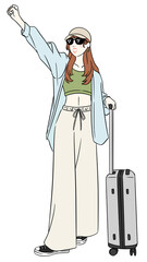 キャリーケースと女性　旅行のイラスト