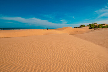 A man and a woman walking on the beach at Mambrui Sand dunes in Malindi, Kenya