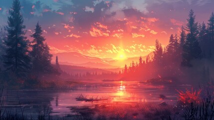 Obraz premium Sunset Over the Wilderness Horizon