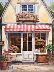 Rural Bakery Vibes: French Patisserie Storefronts Painting - obrazy, fototapety, plakaty