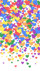 Rainbow colored scattered hearts. LGBT valentine