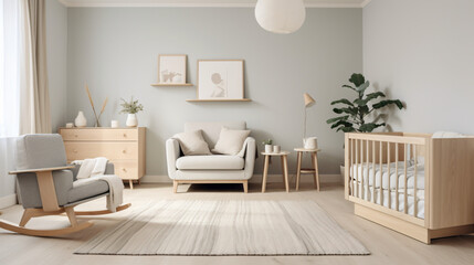 Fototapeta na wymiar Modern minimalist nursery room
