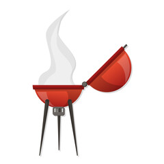 Red charcoal BBQ grill stove cartoon illustration
