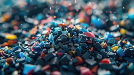 Obraz premium Close-up of recycling plastic into small plastic pellets, plastic recycle concept.