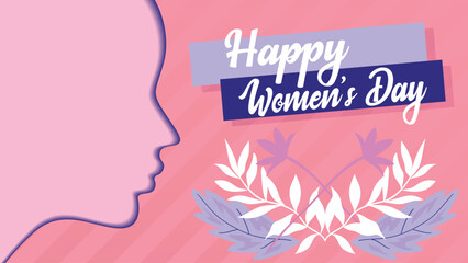 Empowerment Blooms: Celebrating Women's Strength on 8th March, Celebrate International Women's Day with this vibrant vector! It features a silhouette of a woman, flowers against a soft pink background