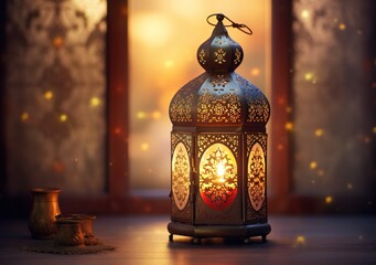 Ramadan kareem celebration with blur light rays background