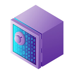 Isometric illustration web computer technology symbol digital safe box