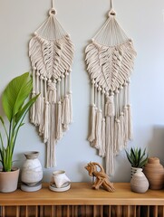 Coastal Beach Scene: Macrame and Feather Hangings - A Coastal Hanging Design